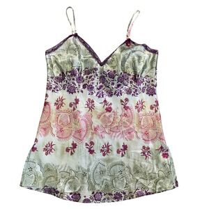 Xhilaration Cami Top‎ Large Paisley Satin Beaded Lace Trim Purple Fairy